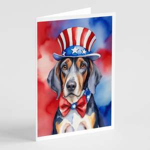 American English Coonhound Patriotic Note Cards Pack 8 Whimsical A7 Tamaño 5x7 Tarjetas de felicitación en blanco con sobres - Product Image 1