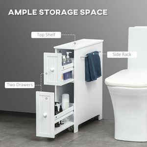 Mobiletto da Bagno Autoportante in Legno con 2 Cassetti, Portasciugamani Laterale e Ruote 7 X 20 Pollici - Product Image 4