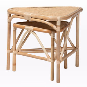 ชุดโต๊ะปลายโบฮีเมียนที่ทันสมัยสองชุดหวายสำเร็จรูปสีน้ำตาลธรรมชาติสำหรับเฟอร์นิเจอร์ห้องนั่งเล่น - Product Image 4