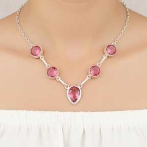 Pendentif en tourmaline rose naturelle plaqué or, argent sterling 925, charme vintage multi-pierres de naissance d'octobre pour femme - Product Image 1