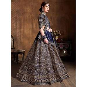 Adorable Lentejuelas Azul Marino Seda Cruda Lehenga Choli Con Dupatta - Product Image 5