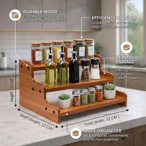 3 Tier Bamboo Spice <b>Rack</b> Expandable Organizer Foldable <b>Bottles</b> Holder for Kitchen Cabinet Countertop - Product Image 4