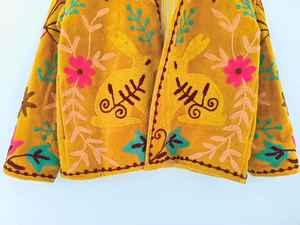Floral Suzani Embroidered 100% Velvet Bomber Jacket <b>Reversible</b> Boho Vintage Summer Short <b>Coat</b> Free Size Ethnic Wear Wholesale - Product Image 2