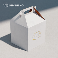 Boîte à gâteau portable haut de gamme avec poignée, pliable, en papier, pour boulangerie, emballage de gâteau de mariage, logo personnalisé, revêtement UV, qualité alimentaire