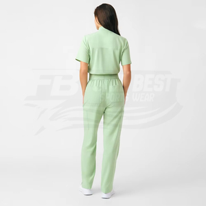 Women Light Green <b>Scrub</b> Top With Zip Front And Pocket For Medical Staff Hospital <b>Uniform</b> Knitted Cotton Polyester Blouse - Product Image 6