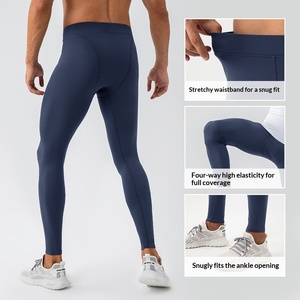 Wholesale <b>Mens</b> Breathable Solid Yoga Leggings <b>Tight</b> Pants High Waist Elastic Spandex Polyester <b>Compression</b> Custom Training - Product Image 3