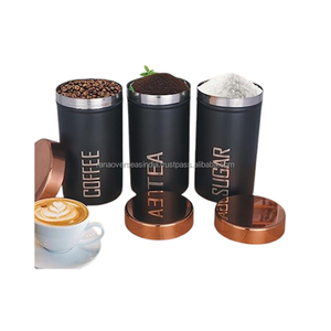 Top Quality Hot Sale Steel <b>Canister</b> <b>Set</b> of 3 With Copper Lid Stylish Storage for Sugar Coffee & <b>Tea</b> in Multiple Designs & Sizes - Product Image 6