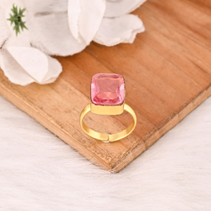 Pink Tourmaline Hydro <b>Ring</b> Gold Plated Brass Handmade <b>Adjustable</b> Gemstone <b>Ring</b> Fashion Jewelry for Women - Product Image 3