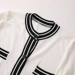 Cardigan en tricot blanc pour femme, manches longues, style preppy, boutons contrastés, longueur normale, toutes saisons - Product Image 5