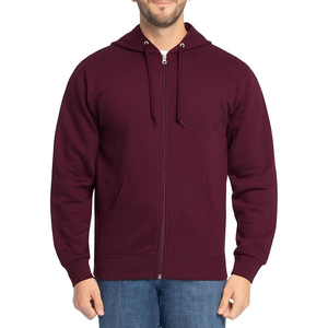 <b>Men's</b> <b>Burgundy</b> Hooded Zip-Up <b>Sweatshirt</b> Regular Fit Casual Autumn Wear 100% Cotton FRENCH TERRY Solid Color - Product Image 1