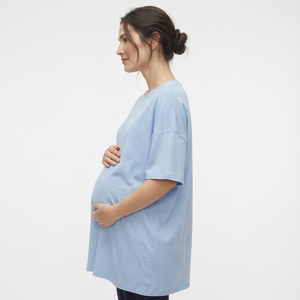 T-shirt de maternité surdimensionné pour femme, col rond long, polyester/coton, grande taille, vêtements décontractés, t-shirts de grossesse, logo personnalisé - Product Image 3