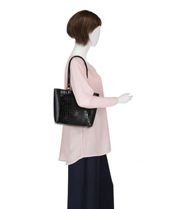 Sac fourre-tout à bandoulière en cuir véritable pour femme, motif alligator marron, grande capacité, haute qualité, avec deux poignées et sangles, collection 2026 - Product Image 2