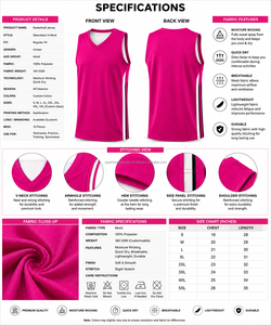 Maillot de basket-ball unisexe rose à col en V sans manches en mesh respirant pour adultes toutes saisons - Product Image 6