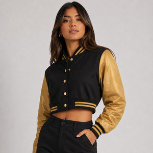 Chaqueta universitaria corta personalizada para mujer, diseñada con materiales de primera calidad, corte moderno y producción de marca privada OEM ODM - Product Image 2