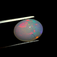 HAYAAT GEMS Opale de feu Welo naturelle éthiopienne blanche (cabochon ovale 3,60 carats 12,7x9,8x6MM avec jeu de couleurs) pour la fabrication de bijoux