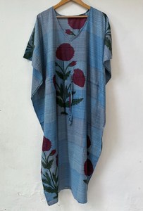 Nouvelle Robe de Nuit Femme Évasée Imprimé Animal en Coton Doux Indien, Longueur Genou, Style Kaftan, avec Dentelle, pour Plage ou Cadeau Demoiselle d'honneur - Product Image 4