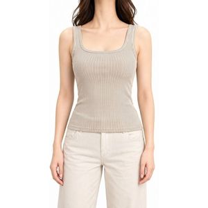 Camiseta sin mangas acanalada de algodón color marfil personalizada para mujer, cuello cuadrado, ajuste ceñido, sin mangas, informal, de verano, estilo bodycon. - Product Image 2