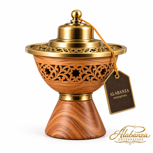ALABANZA ENTERPRISES Brûleur à Bakhoor en bois écologique aromatique de luxe avec couvercle en métal doré, origine du Pradesh du Himachal, utilisation toute saison - Product Image 3