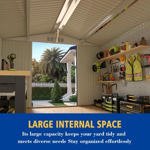 Large Outdoor Storage Shed 10 X 8 FT Metal Garden Tool Shed with Lockable Door Clear <b>Window</b> & Air <b>Vent</b> for Bicycle Storage - Product Image 6