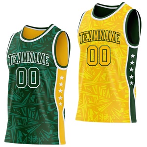 Camiseta de Baloncesto Reversible de Doble Color Verde y Dorado, Uniforme de Equipo, 100% Poliéster, Ropa Deportiva, Suministro Directo de Fábrica OEM ODM - Product Image 4