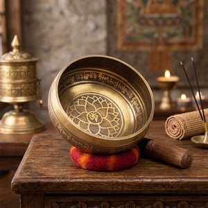 12 cm <b>Tibetan</b> Om Mani Padme Hum Mantra Brass Gold-Plated <b>Singing</b> <b>Bowl</b> Custom Logo Lotus Carved Sound Bath Therapy Meditation - Product Image 6