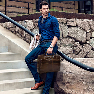 Porte-documents en cuir Crazy Horse rétro pour hommes, sac d'affaires multi-poches pour ordinateur portable, sac à main de bureau personnalisé - Product Image 5