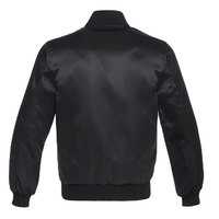 Veste universitaire noire en satin personnalisée pour homme, col montant, boutonnée, coupe bomber, style Letterman, coupe-vent, décontractée