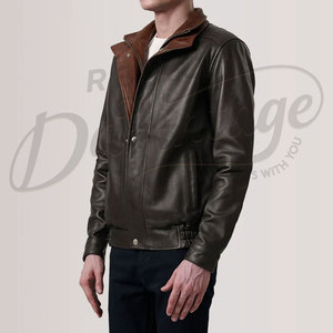 Chaqueta de Cuero Personalizada para Hombre, Dos Tonos Verde y Marrón, Cuello en V, Estilo Racer, Corte Ajustado, Piel de Oveja Auténtica, Chaqueta de Motociclista, Uso Casual - Product Image 4