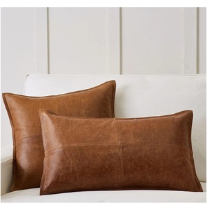 Brown PU Leather Decorative <b>Cushion</b> <b>Cover</b> Square Pillow <b>Cover</b> Washable Removable <b>Cover</b> for Sofa Hotel Home - Product Image 2