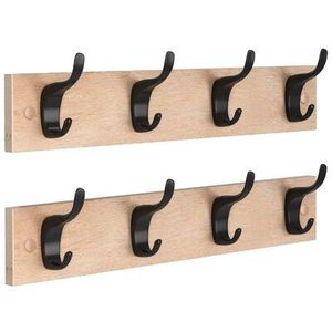 Rustic Wall Mounted Wooden Coat Rack with 6 Metal Dual Hooks - Vintage Carved Entryway <b>Key</b> Hanger & Hat <b>Organizer</b> - Product Image 3