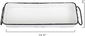 Bandeja Decorativa Rectangular de Metal con Asas Negras, Acabado Blanco Envejecido Estilo Shabby Chic, Empaque Individual - Product Image 2