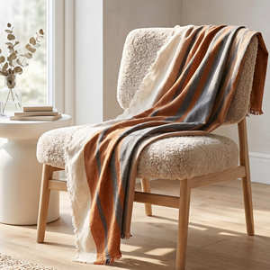 Plaid Bohème en Coton Rayé à Franges 130x170 cm, Couverture Décontractée Tissée pour Canapé, Plaid Texturé pour Salon, Vente en Gros B2B - Product Image 1