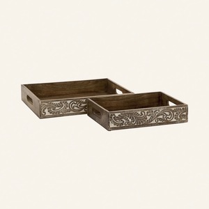 Custom Engraved Wooden <b>Tray</b> Set | Solid Acacia Wood Rectangular Serving <b>Trays</b> with Handles | Decorative Coffee - Product Image 1