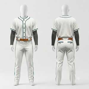 Men's <b>Baseball</b> Uniform Set White Green Trim Short Sleeve Jersey Pants Breathable Polyester Regular Fit All Seasons Team Apparel - Product Image 1