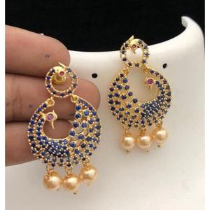 Geometric Rose Gold Earrings with Blue and Ruby Zircon - Product Image 3