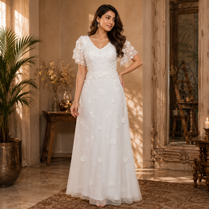 Luxury White Floral Embroidered Maxi Dress Elegant V Neck Lace Evening Gown Wedding Party Formal Bridesmaid Long Dress for Women - Product Image 5