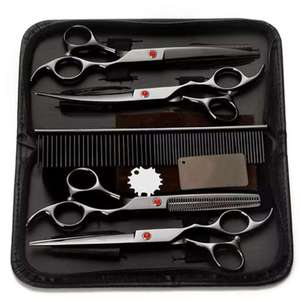 Black Gold Professional Barber Scissors Set Salon Haircut Thinning Stainless Steel Sharp Right-Handed Ceramic <b>Razor</b> <b>Comb</b> Kit - Product Image 1