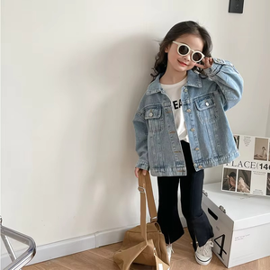 Vestes en jean décontractées pour enfants avec boutons, ensembles de couleur unie pour bébés filles et garçons, manteaux à manches longues - Product Image 3