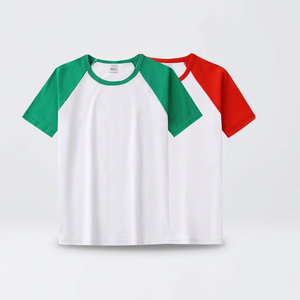 T-shirt à manches raglan pour homme, blanc, vert, rouge, couleurs contrastées, col rond, jersey décontracté en coton, coupe classique - Product Image 6