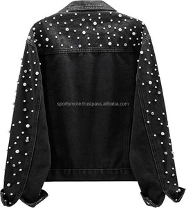 Vestes en jean pour femmes avec design en pierres de perle, vêtements décontractés en jean pour femmes, veste d'automne en jean à boutons - Product Image 3