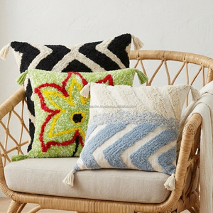 Designer Tufted Blue Pillow Cover for <b>Sofa</b> Chair Floor Lavish Look Indian Handmade 45x45 Tufted Tassel Cushion cover - Product Image 3