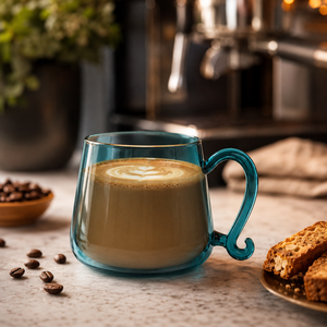 Tasse à café/thé en borosilicate de 300 ml, faite à la main, avec logo personnalisé, pour cadeaux d'entreprise et kits de bienvenue promotionnels - Product Image 1