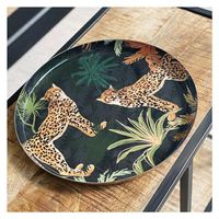 Ensemble de plateaux de service ronds en émail imprimé zèbre de luxe, plateaux décoratifs en métal orange pour la décoration de la maison, table basse, cadeaux de mariage