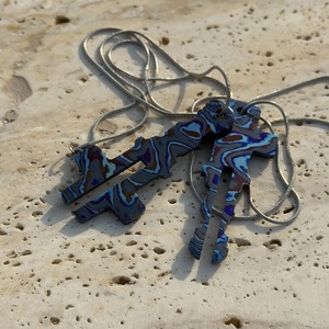 Hand-forged titanium pendant Exotic damascus necklace Oil-slick color jewelry Zircuti fish pendant - Product Image 4