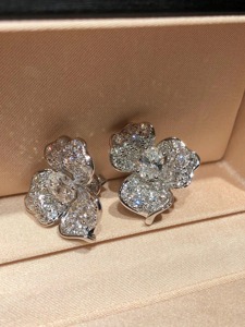 Flower Shape Oval Lab Grown Diamond Stud <b>Earrings</b> Solid 14K White Gold Minimalist Wedding Anniversary Party Women's Jewelry - Product Image 5