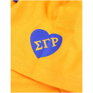 T-shirt décontracté SGRho en coton 100% avec patch à sequins dorés et lettres grecques brodées bleues, pour la sororité Sigma Gamma Rho, collection Greek Life Apparel - Product Image 5