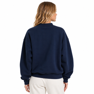 Sudadera Oversize Azul Marino Personalizada para Mujer con Cuello Alto, Bordado Chenille, Forro Polar, Ajuste Holgado, OEM ODM, Sudadera con Letras Griegas - Product Image 3