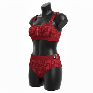 ชุดบิกินี่ผู้หญิง 230 GSM โพลีเอสเตอร์ สแปนเด็กซ์ สีแดง ซิปแบบแผง ลายกราฟิก สายรัดแบบหัวเข็มขัด โลโก้สั่งทำ ชุดบิกินี่ผู้หญิง - Product Image 2