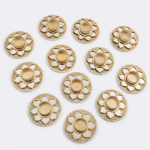 <b>Round</b> <b>Gold</b> Tea Light Holder with Pearl and Floral Design for Wedding Home Decoration <b>Mirror</b> Style Candle Holder - Product Image 3