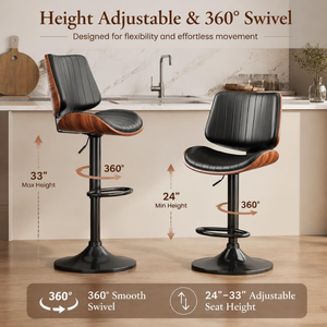Tabouret de bar pivotant rembourré avec dossier nervuré, base extra large et repose-pieds, chaise de comptoir réglable pour bar à domicile - Product Image 6